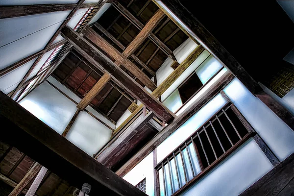 Estructura Del Ático Casa Madera Tradicional Japonesa Una Antigua Casa —  Fotos de Stock