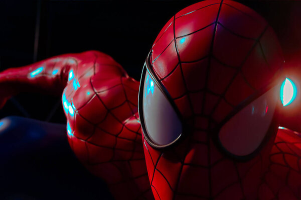 LAS VEGAS, USA - Oct 25, 2018: Close up Statue of Spider man at Madame Tussauds museum in Las Vegas.Avengers EndGame.SPIDERMAN.