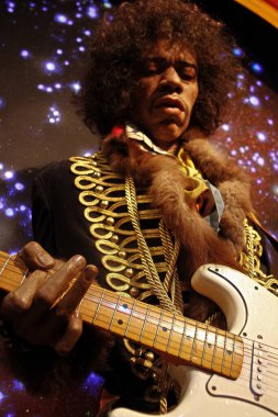 Las Vegas, NV / USA - 09 Ekim 2017: James Marshall Hendrix rolünde Jimi Hendrix ünlü gitarist Madame Tussauds Nevada 'daki balmumu müzesi. 
