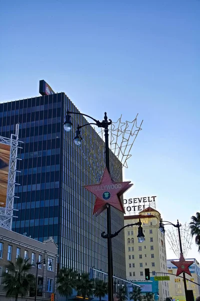 Los Angeles Okt 2017 Zicht Sterrenvormig Neonbord Hollywood Boulevard Los — Stockfoto