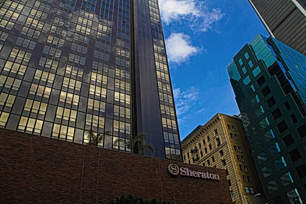 Los Angeles Usa Oct 2018 Low Angle Sheraton Hotel Logo — 스톡 사진