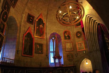 Osaka, Japan - Nov 5, 2016 : Inside the Harry Potter Park Castle 'Hogwarts Castle Tour' at the Wizarding World of Harry Potter in Universal Studios Japan. clipart