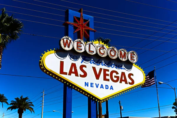Cartel Bienvenido Fabuloso Las Vegas Día Soleado Brillante Las Vegas —  Fotos de Stock