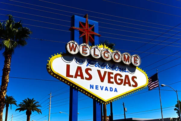 Cartel Bienvenido Fabuloso Las Vegas Día Soleado Brillante Las Vegas —  Fotos de Stock