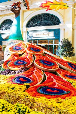 LAS VEGAS, ABD - OCT 08: Sonbahar sezonu Bellagio Hotel Konservatuarı ve Botanik Bahçeleri 'nde 8 Ekim 2017, Las Vegas. Konservatuarın her yıl geçirdiği beş mevsimlik tema vardır..