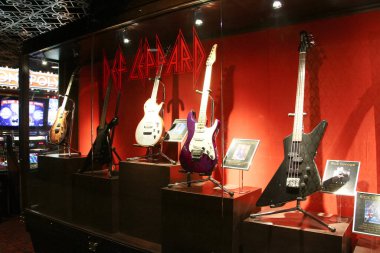 Las Vegas,NV/USA - 31 Oct,2014 : Music Memories Behind The Glass at Hard Rock Hotel Las Vegas.Def Leppard used Guitars.