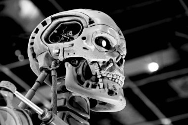 OSAKA, JAPONYA - 13 Nisan 2019: Terminatör 3D 'deki T-800 Uç iskeletinin fotoğrafı