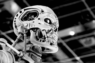 OSAKA, JAPONYA - 13 Nisan 2019: Terminatör 3D 'deki T-800 Uç iskeletinin fotoğrafı