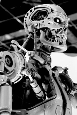 OSAKA, JAPONYA - 13 Nisan 2019: Terminatör 3D 'deki T-800 Uç iskeletinin fotoğrafı