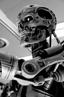 OSAKA, JAPONYA - 13 Nisan 2019: Terminatör 3D 'deki T-800 Uç iskeletinin fotoğrafı