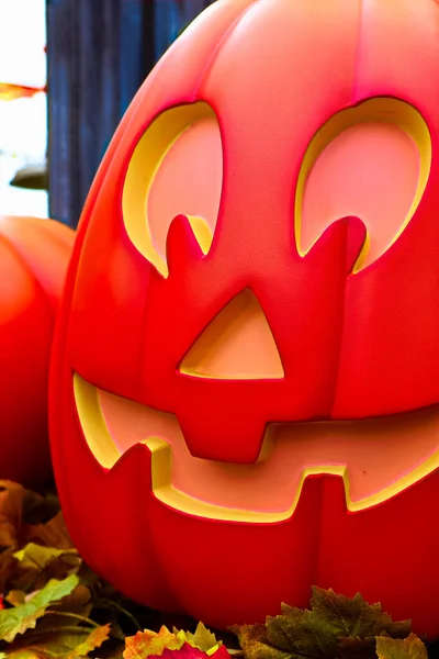 Koncept Halloweenských Dekorací Detailní Záběr Jacka Lanterna Starožitných Luceren Dýní — Stock fotografie
