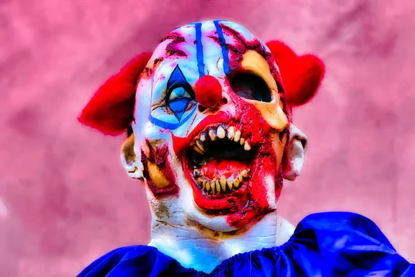 Närbild Halloween Fest Skräck Clown Den Läskiga Clownen Står Närbild — Stockfoto