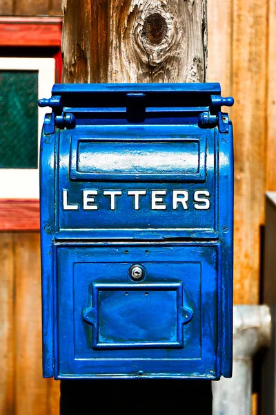 Antique Blue Letter Box Telegraph Made Wood Vintage Metalowa Skrzynka — Zdjęcie stockowe