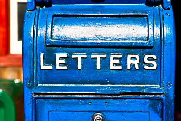 Antique Blue Letter Box Telegraph Made Wood Vintage Metal Mail — Stock Photo, Image