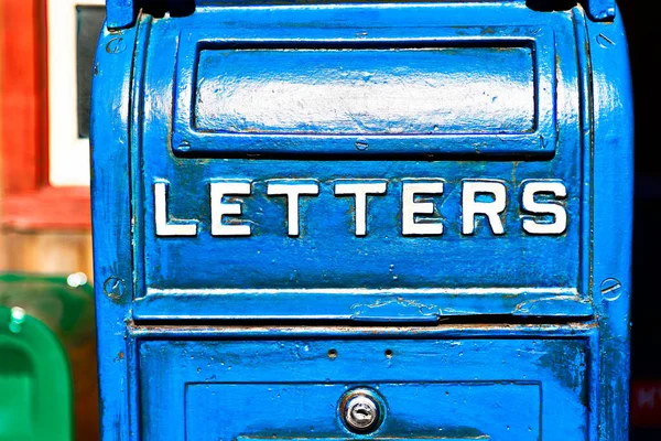 Antique Blue Letter Box Telegraph Made Wood Vintage Metal Mail — Stock Photo, Image