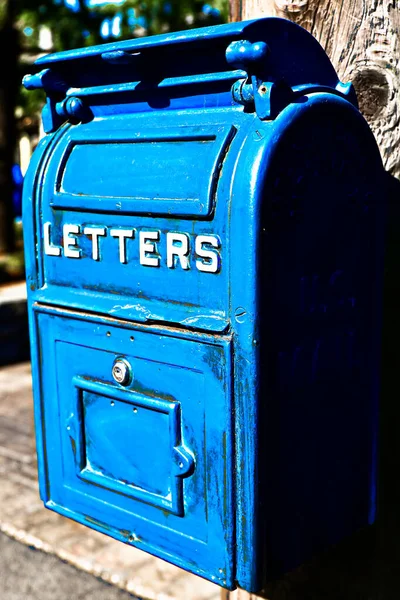 Antique Blue Letter Box Telegraph Made Wood Vintage Metal Mail — Stock Photo, Image