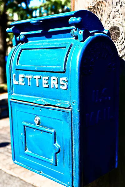 Antique Blue Letter Box Telegraph Made Wood Vintage Μεταλλικό Κουτί — Φωτογραφία Αρχείου