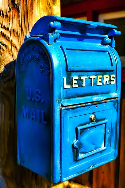 Antique Blue Letter Box Telegraph Made Wood Vintage Metalowa Skrzynka — Zdjęcie stockowe