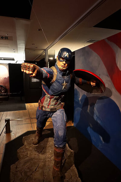 Osaka,Japan - Sep 14, 2020 :  A waxwork of Captain America on display at Daimaru Umeda Mise.