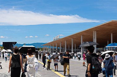 OSAKA, JAPAN - AUGUST 22, 2025 : Editorial photo of pavilions and exhibits showcasing future visions at the 2025 Osaka, Kansai Expo. 