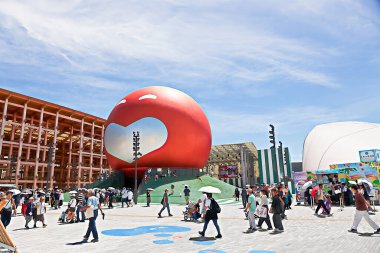 OSAKA, JAPAN - AUGUST 22, 2025 : Editorial photo of pavilions and exhibits showcasing future visions at the 2025 Osaka, Kansai Expo. 