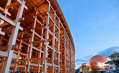 OSAKA, JAPAN - AUGUST 22, 2025 : Editorial photo of pavilions and exhibits showcasing future visions at the 2025 Osaka, Kansai Expo. 