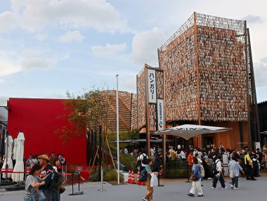 OSAKA, JAPAN - AUGUST 22, 2025 : Editorial photo of pavilions and exhibits showcasing future visions at the 2025 Osaka, Kansai Expo. 