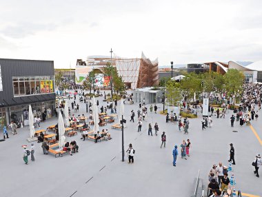 OSAKA, JAPAN - AUGUST 22, 2025 : Editorial photo of pavilions and exhibits showcasing future visions at the 2025 Osaka, Kansai Expo. 