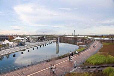 OSAKA, JAPAN - AUGUST 22, 2025 : Editorial photo of pavilions and exhibits showcasing future visions at the 2025 Osaka, Kansai Expo. 