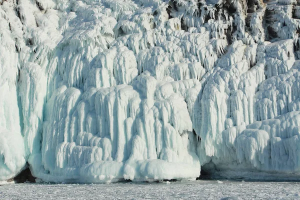 Όμορφες Πιτσιλιές Πάγου Στις Όχθες Της Λίμνης Baikal — Φωτογραφία Αρχείου