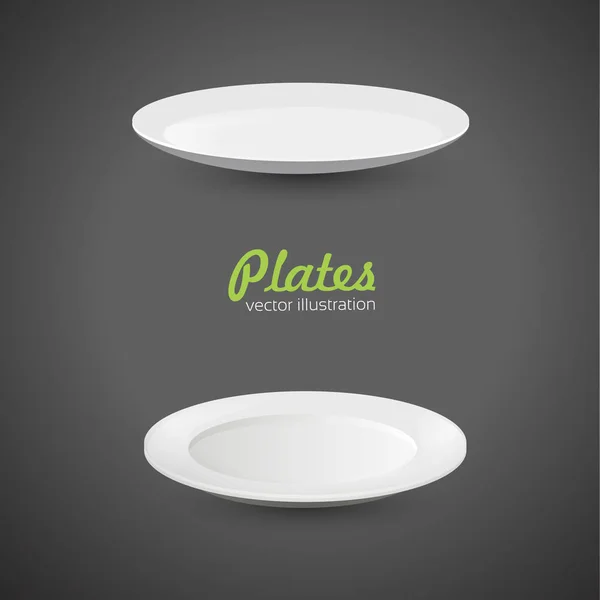 Set Plato Blanco Vacío Sobre Fondo Gris — Vector de stock