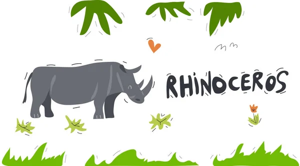 Rhinoceros Vettore Illustrazione Disegnato Mano — Vettoriale Stock