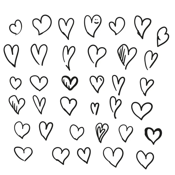 Doodle Corazones Mano Dibujado Amor Corazón Colección — Archivo Imágenes Vectoriales