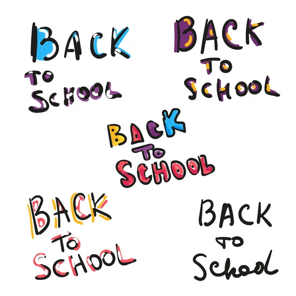 Welkom Terug Bij Schoollabels Schoolachtergrond Verkoop Label Vector Illustratie Handgetekende — Stockvector