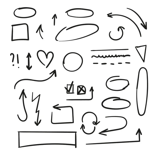 Flechas Círculos Abstracto Doodle Escritura Diseño Vector Conjunto — Archivo Imágenes Vectoriales