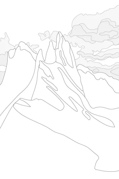 Окраска Фона Горами Облаками — стоковый вектор