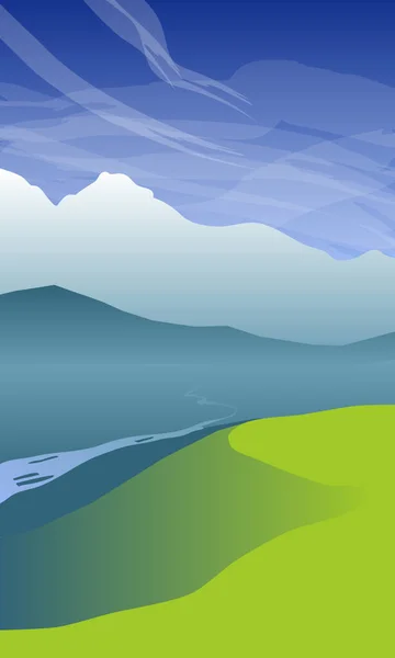 Картина Пагорбами Горами Річкою — стоковий вектор