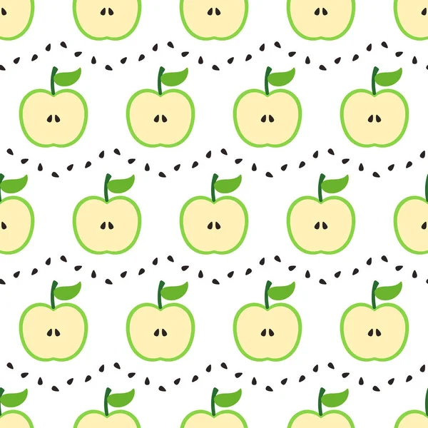 Green apple and apple seed pattern on white background — Stock Vector