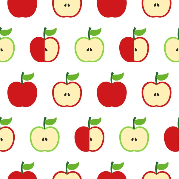 Зеленый и красный яблочный узор на белом фоне — стоковый вектор