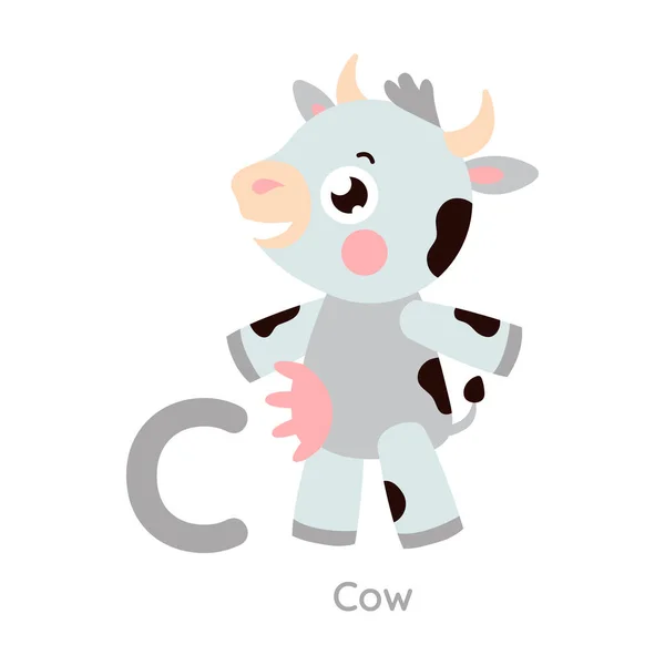 Cute Animal Alphabet Letter Cow Illustration Series — Stock Vector