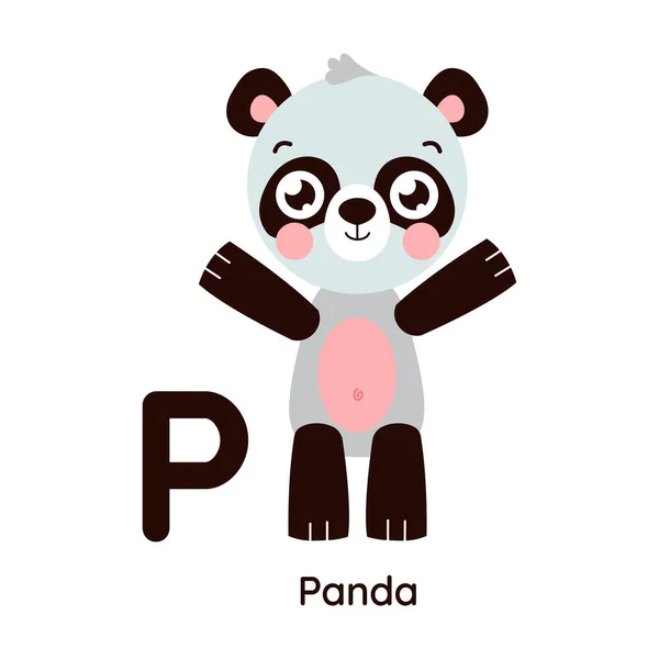 Słodki Alfabet Zwierzęcy List Panda Ilustracja Seria — Wektor stockowy