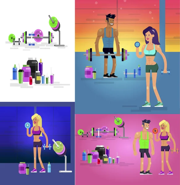 Concepto de diseño de gimnasio Concepto de diseño de gimnasio fitness — Vector de stock