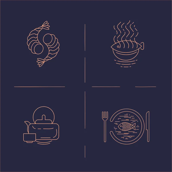 亚洲, 日本食品和海鲜的矢量图标和标志 — 图库矢量图片