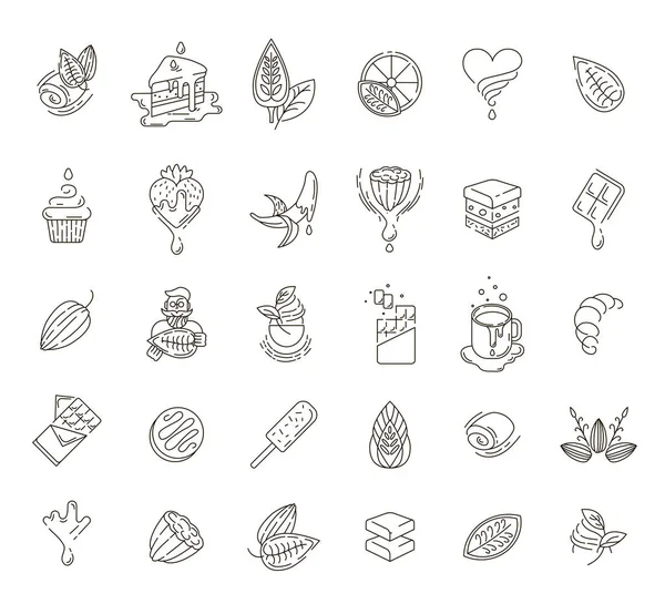 Vektorové ikony a loga pro čokoládu a sladké — Stockový vektor