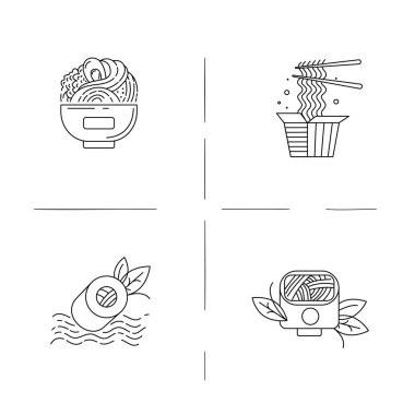 Vektör simgesi ve Asya, Japonya yemekleri ve deniz ürünleri için logo