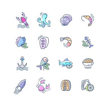 Vektör simgesi ve deniz ürünleri restoran veya kafe için logo