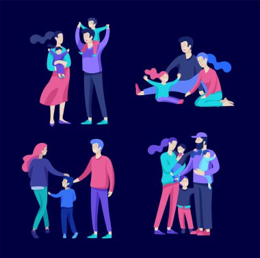 Aile harcamak zaman birlikte, mutlu anne çocuklu. Vektör insanlar karakter