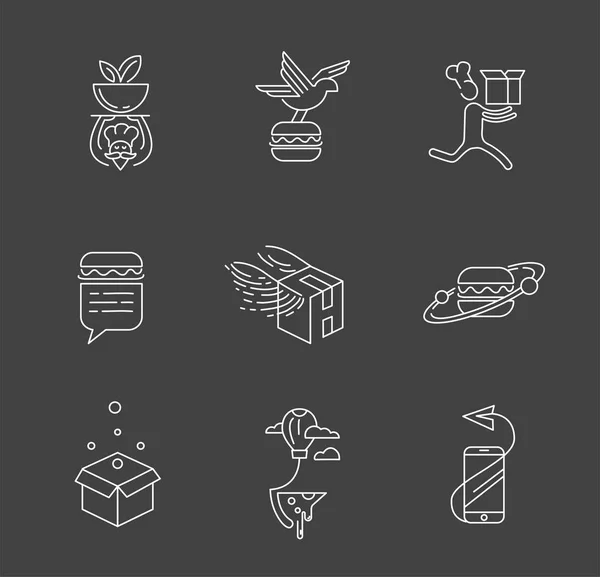 Icono de vector y logotipo para deliwery en línea de alimentos — Vector de stock