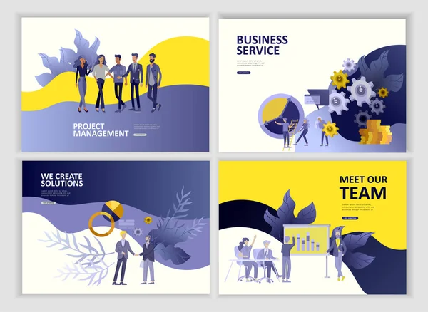 Set Landing page tempt people business service app, team work, research and project management, cooming soon start and solution . — стоковый вектор