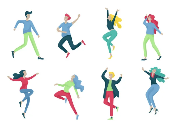 Collection de danseurs. Hommes et femmes dansant à l'école, en studio. Caractères masculin et féminin . — Image vectorielle